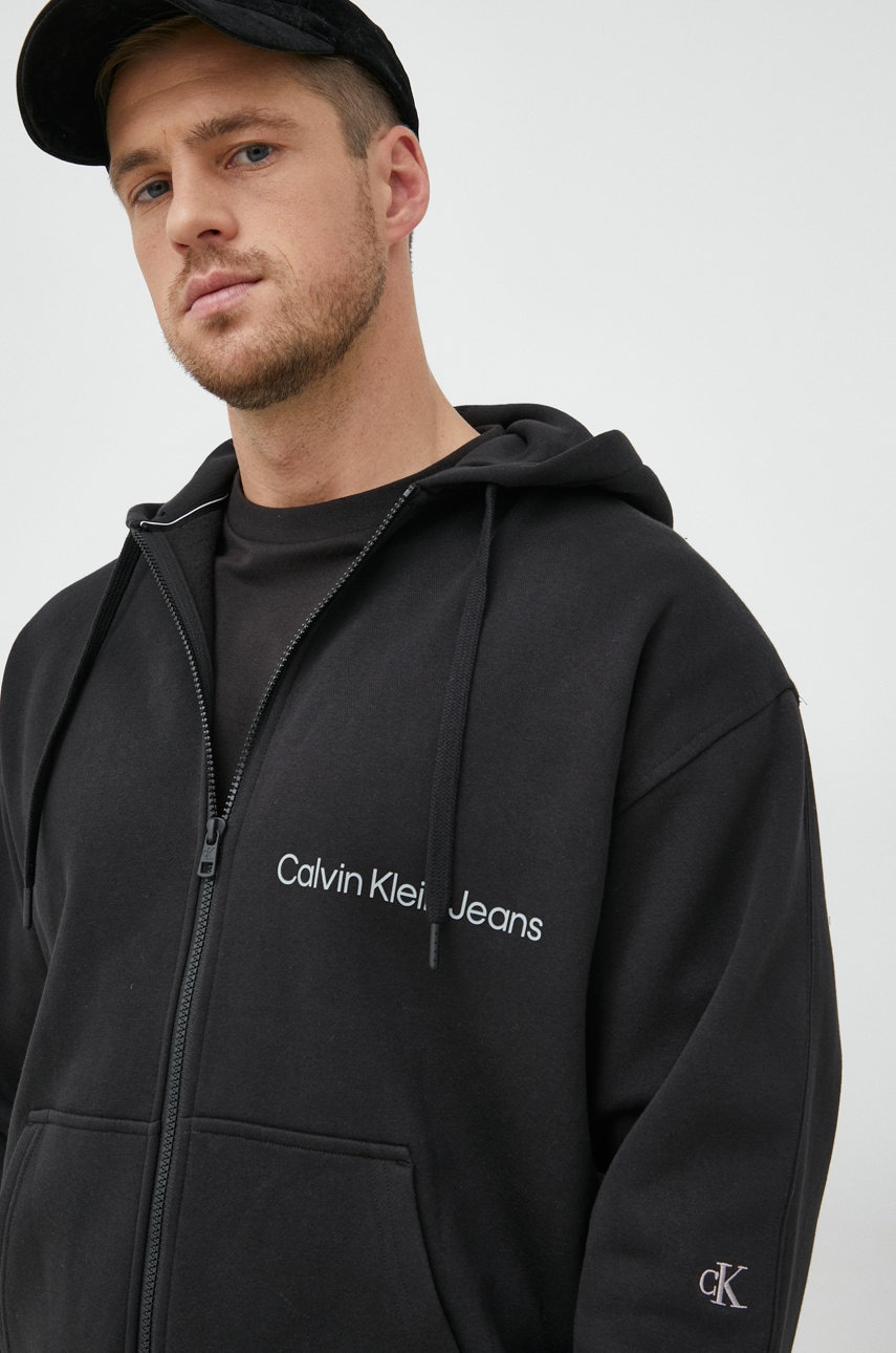 

Суичър Calvin Klein Jeans в черно с качулка с изчистен дизайн, Черен