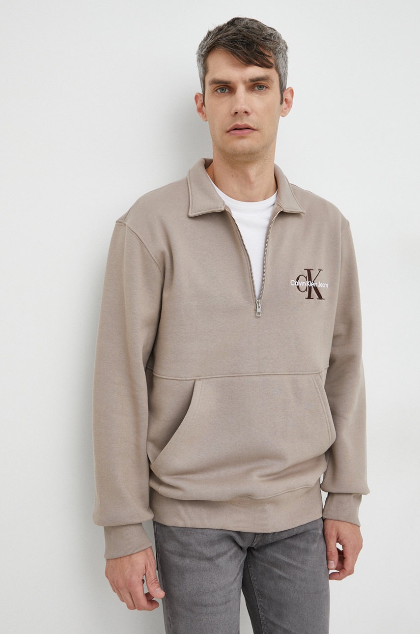 

Суичър Calvin Klein Jeans в бежово с апликация, Бежов