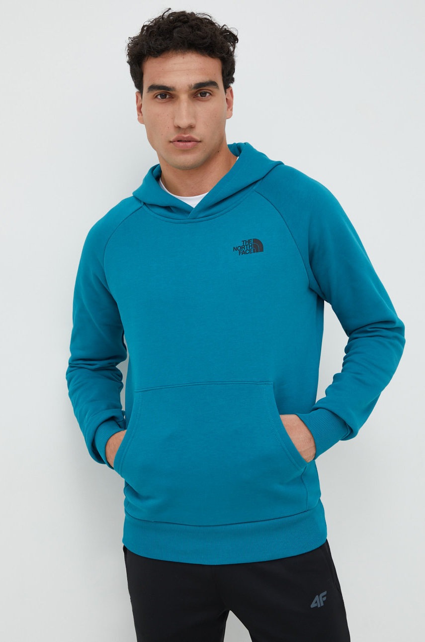 

Памучен суичър The North Face в зелено с качулка с принт, Зелен