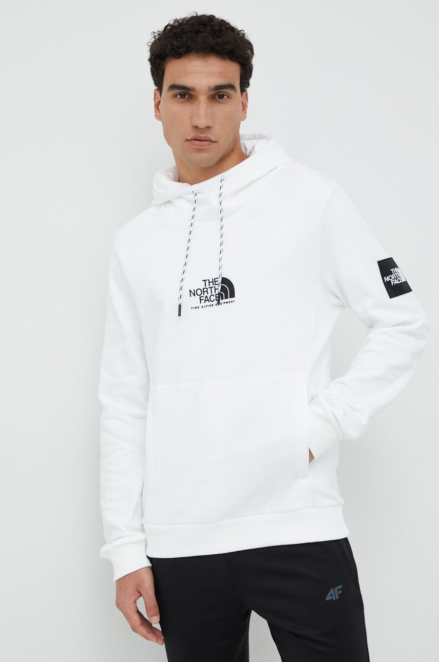 

Памучен суичър The North Face в бяло с качулка с принт, Бял