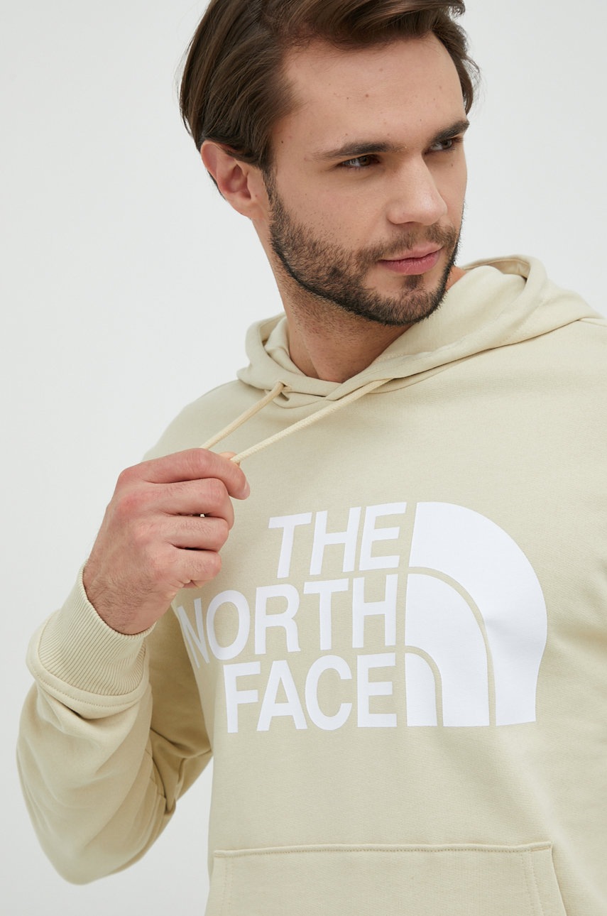 

Памучен суичър The North Face в бежово с качулка с принт, Бежов