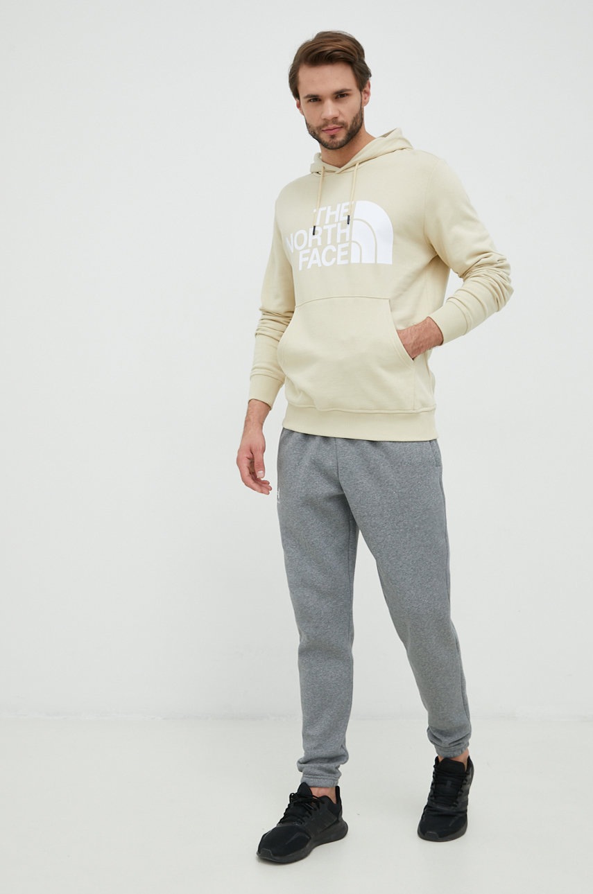 

Бавовняна кофта The North Face чоловіча колір бежевий з капюшоном з принтом