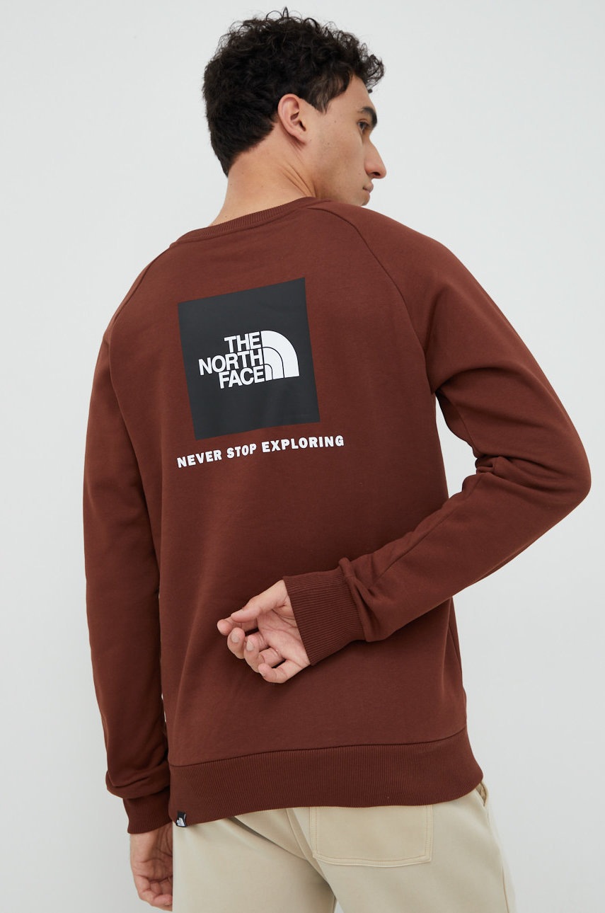 

Памучен суичър The North Face в кафяво с принт, Кафяв