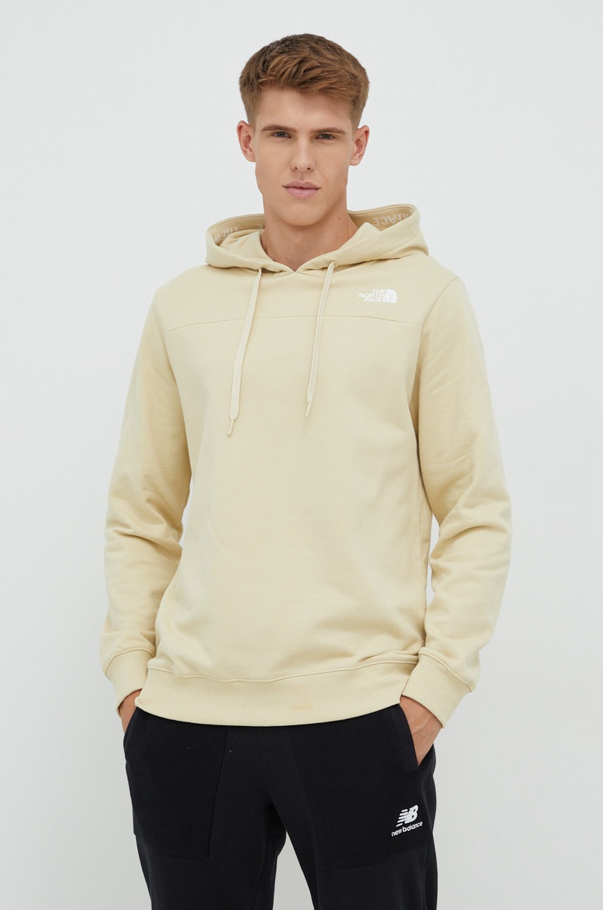 

Памучен суичър The North Face в бежово с качулка с изчистен дизайн, Бежов