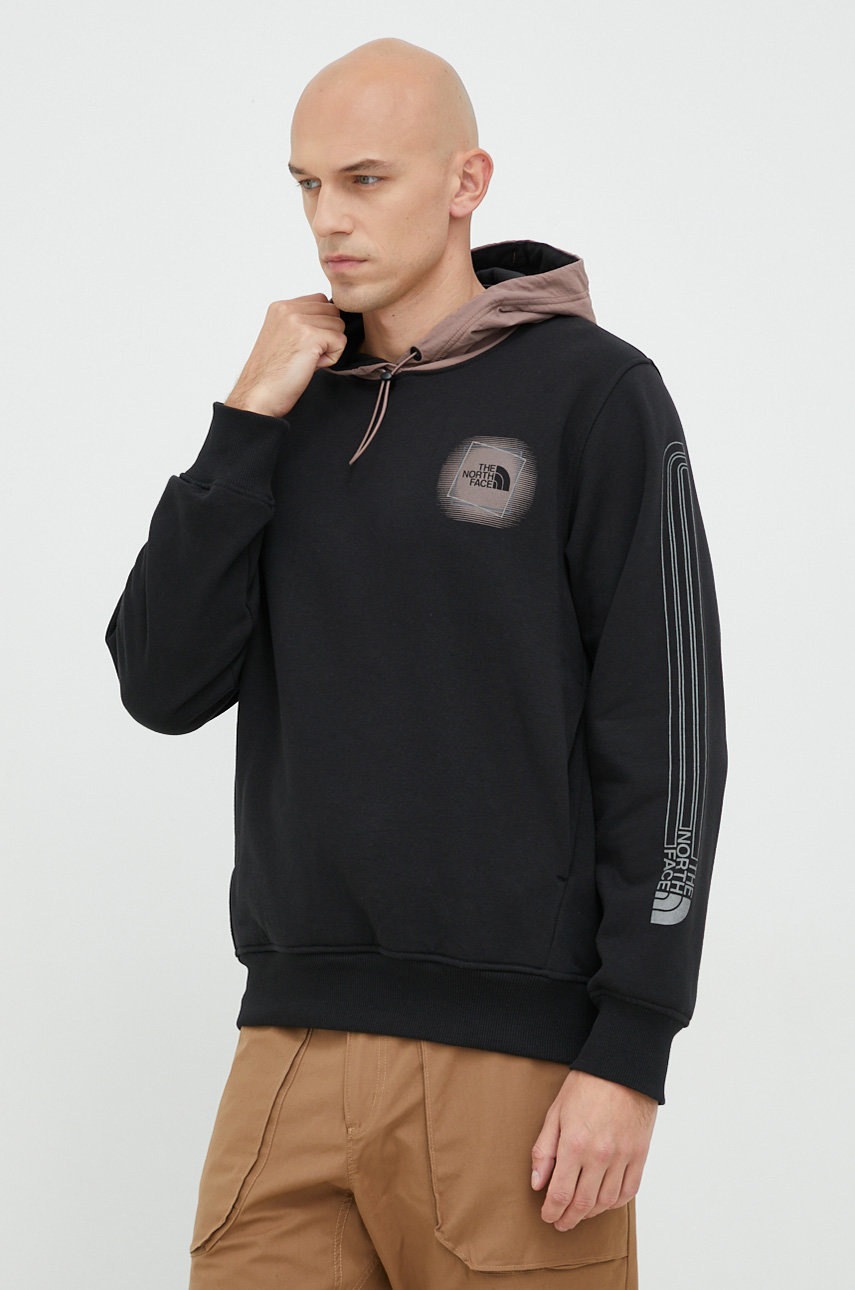 The north face bluza barbati, culoarea negru, cu glugă, cu imprimeu