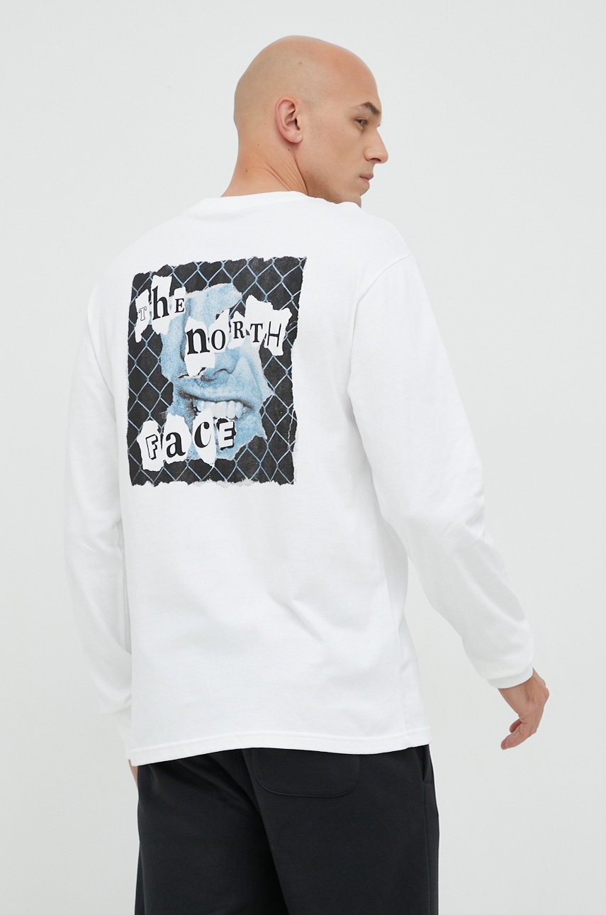

Памучна блуза с дълги ръкави The North Face в бяло с принт, Бял