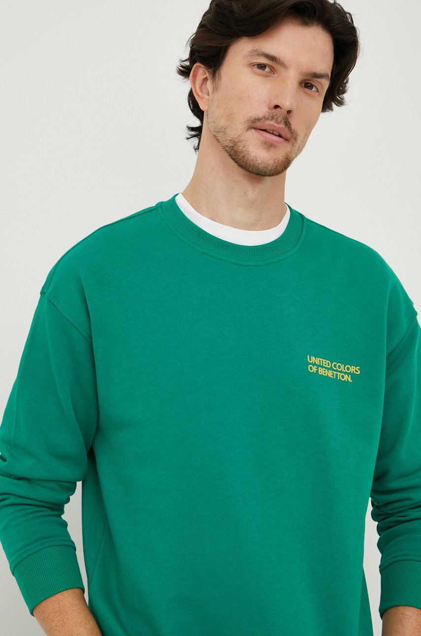 

Памучен суичър United Colors of Benetton в зелено с принт, Зелен