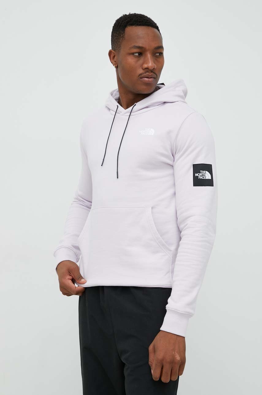 

Памучен суичър The North Face в лилаво с качулка с принт, Виолетов