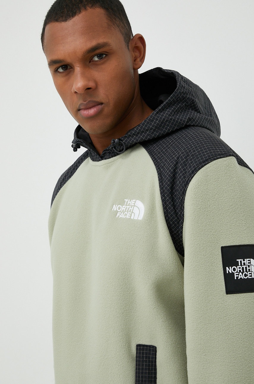 

Суичър The North Face в зелено с качулка с десен, Зелен