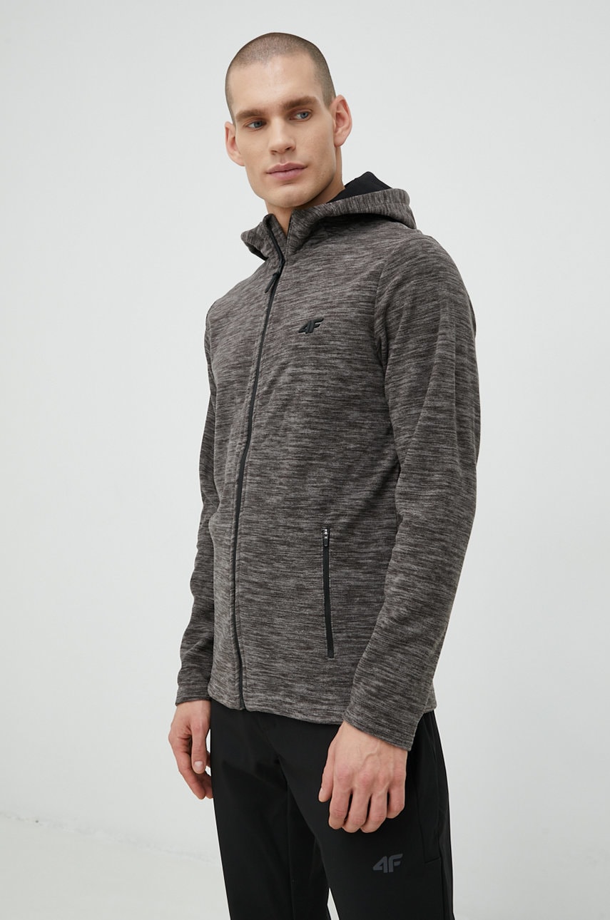 4F bluza barbati, culoarea gri, cu glugă, melanj