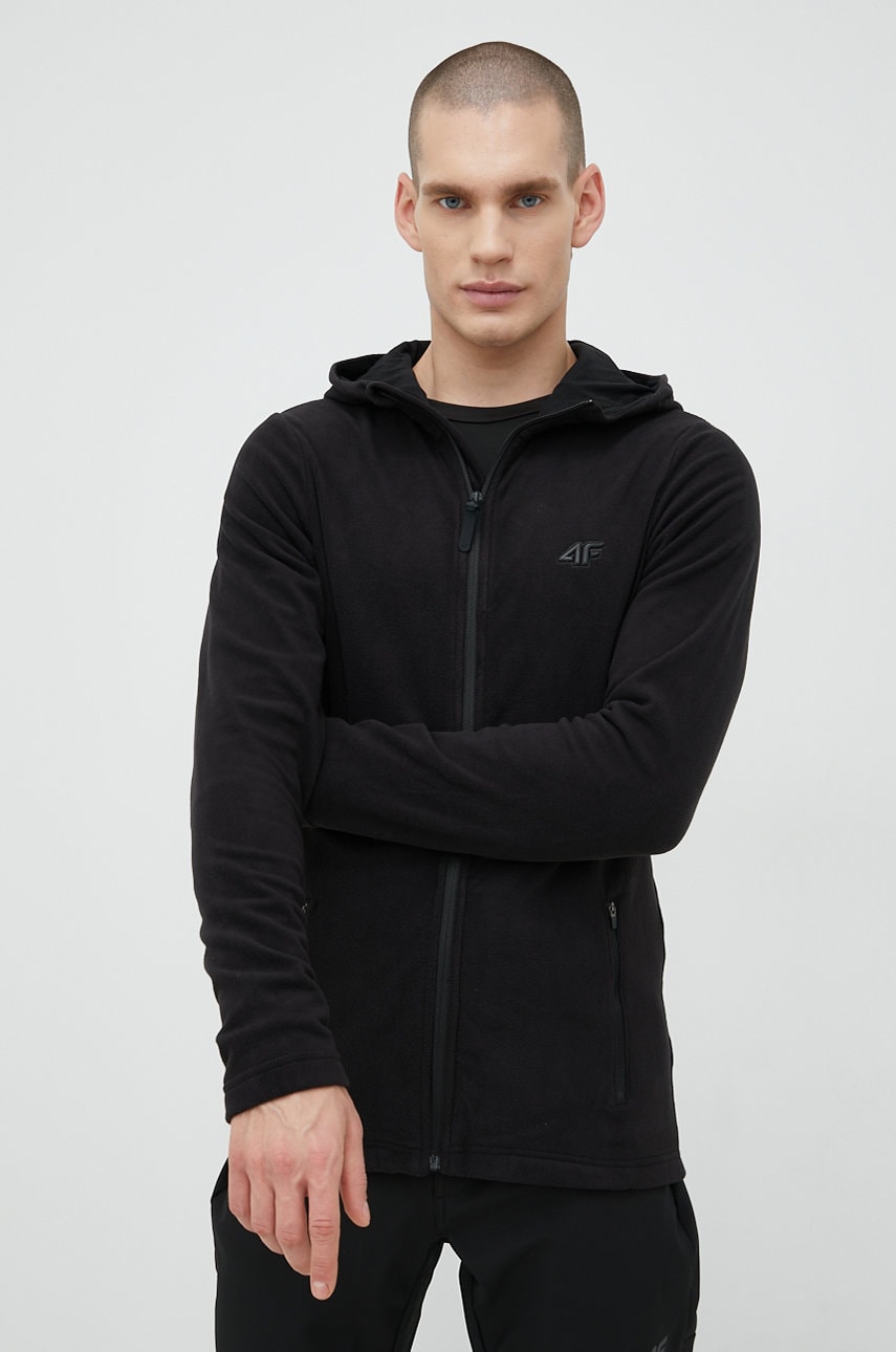 4F bluza barbati, culoarea negru, cu glugă, melanj