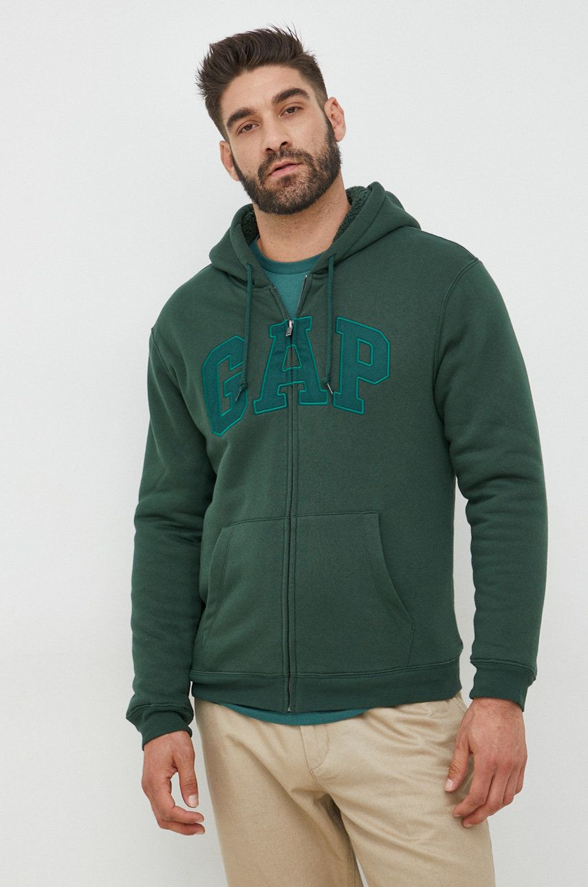 GAP bluza barbati, culoarea verde, cu glugă, cu imprimeu