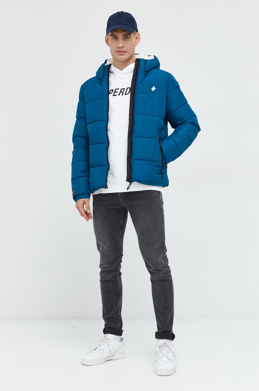 

Бавовняна кофта Superdry чоловіча колір білий з капюшоном з принтом