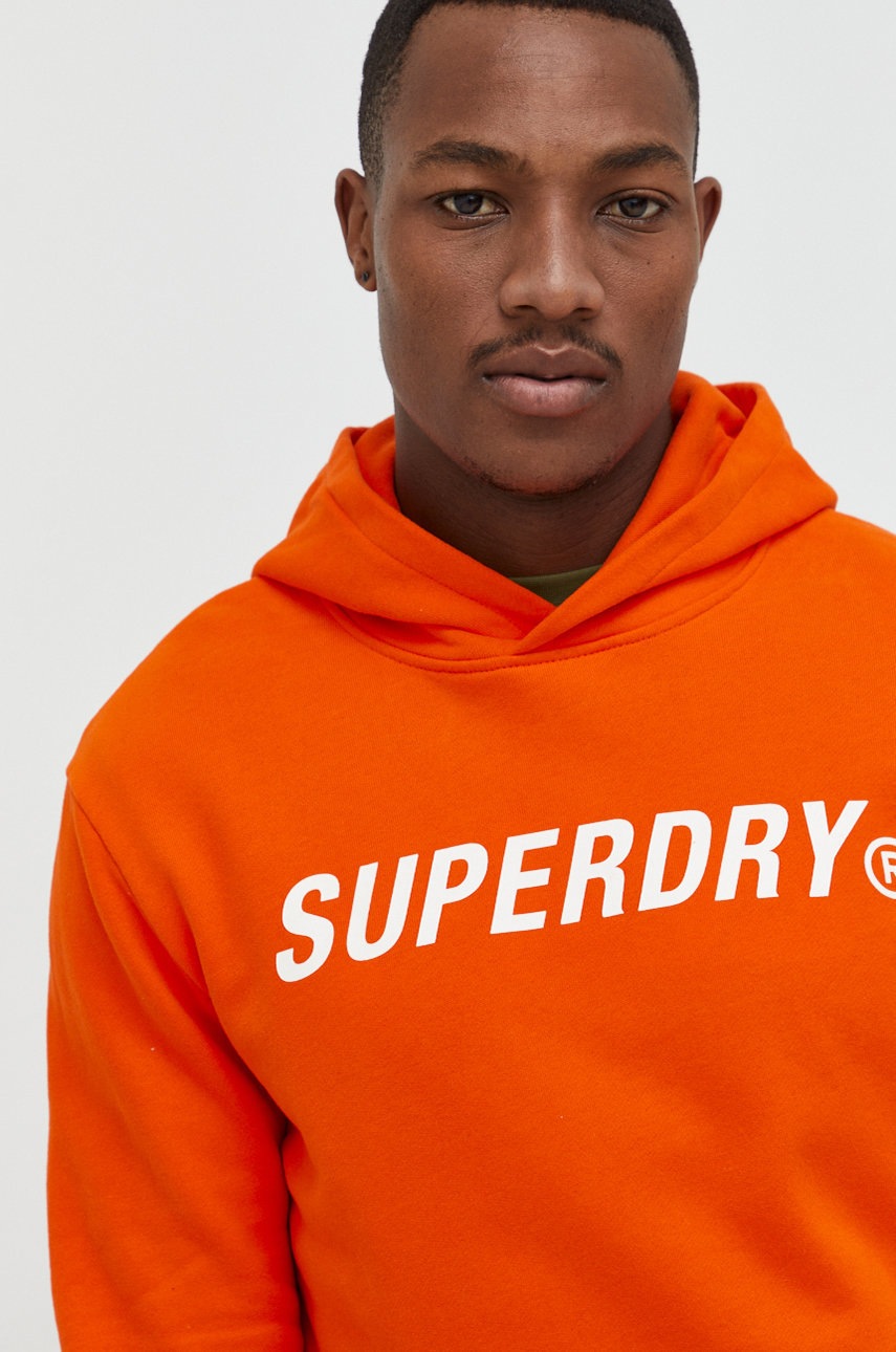 

Памучен суичър Superdry в оранжево с принт, Оранжев