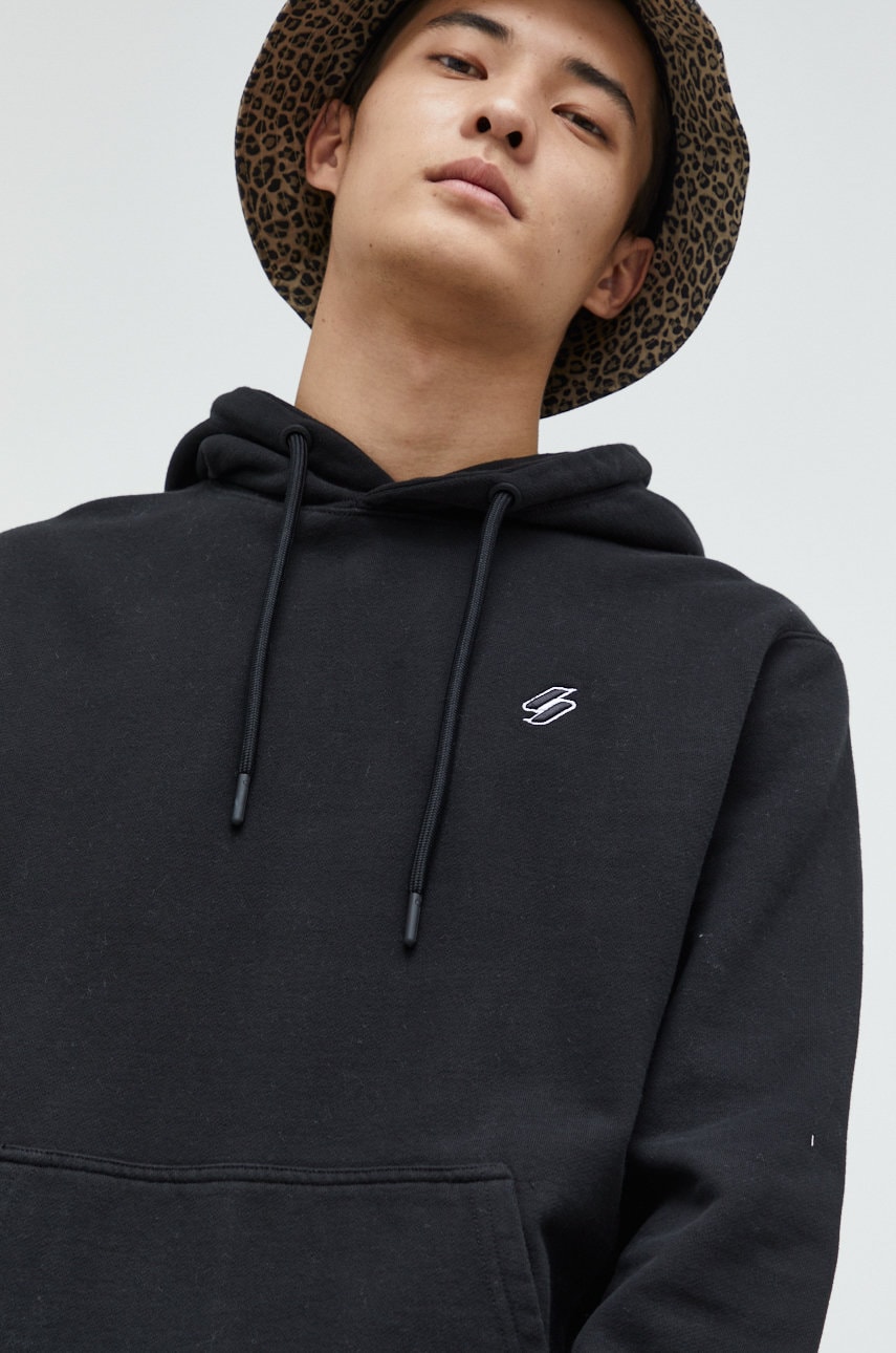 Superdry hanorac de bumbac barbati, culoarea negru, neted