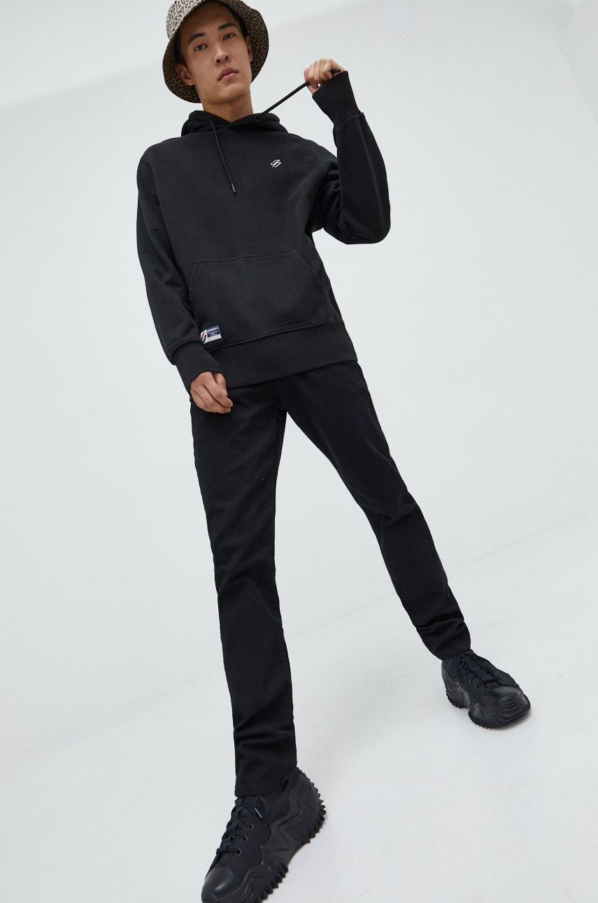 

Хлопковая кофта Superdry мужская цвет чёрный однотонная