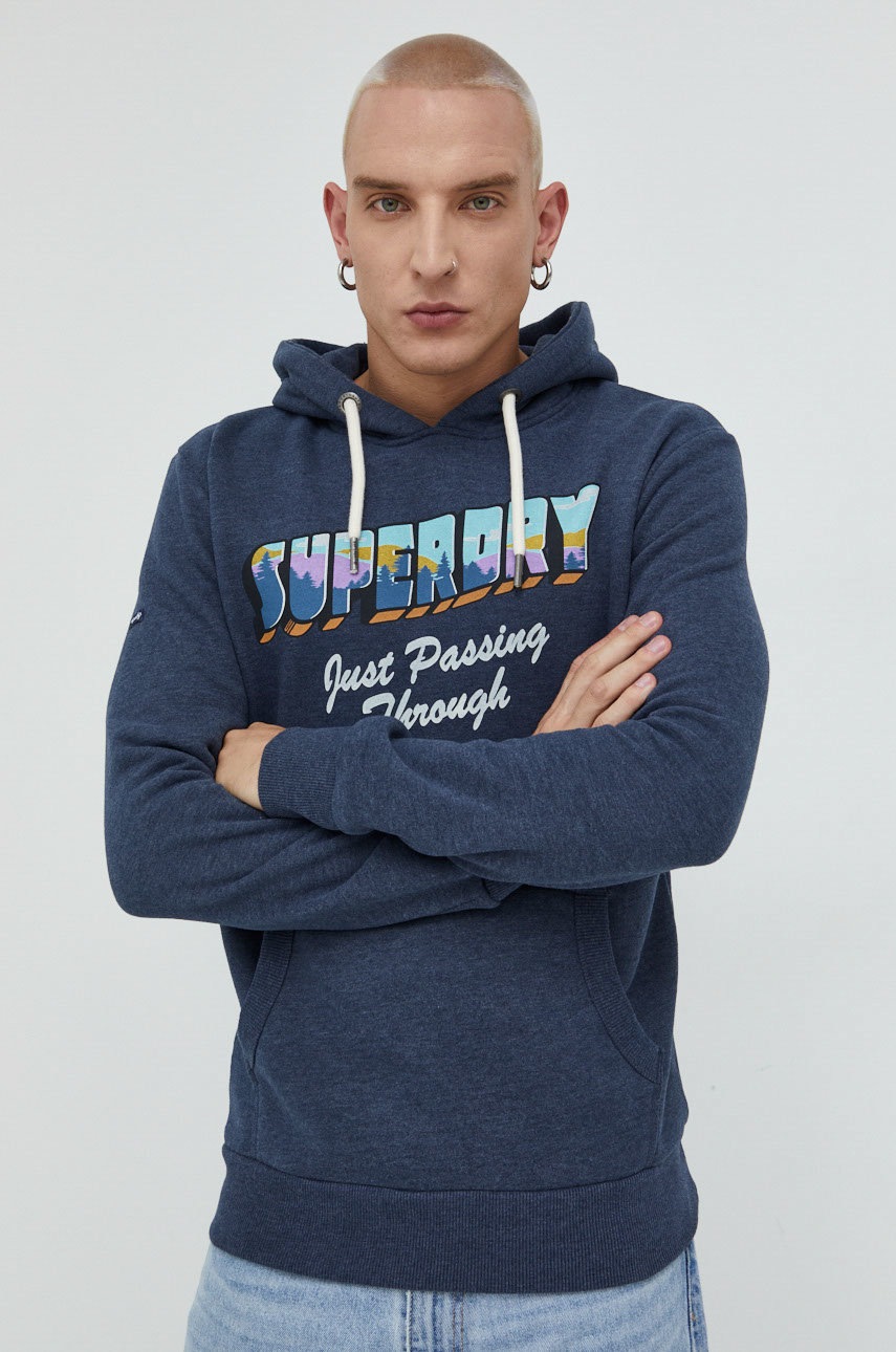 

Суичър Superdry в тъмносиньо меланж на, Тъмносин