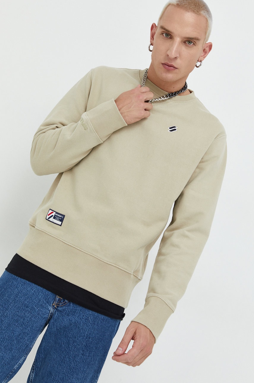 Superdry hanorac de bumbac barbati, culoarea bej, neted