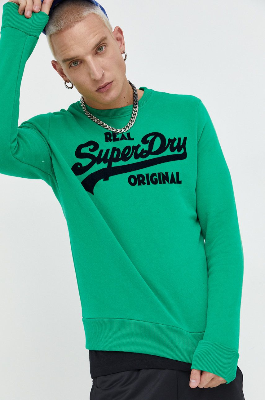 Superdry bluza barbati, culoarea verde, cu imprimeu image