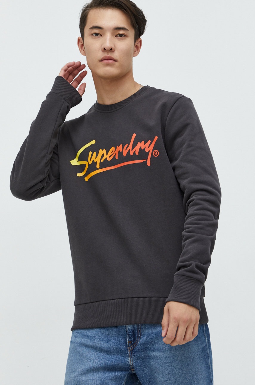 

Бавовняна кофта Superdry чоловіча колір сірий з принтом