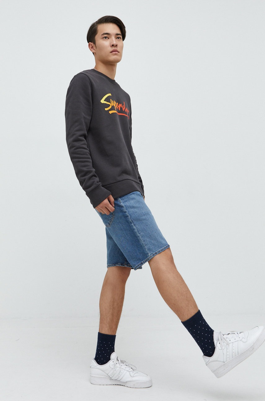

Бавовняна кофта Superdry чоловіча колір сірий з принтом