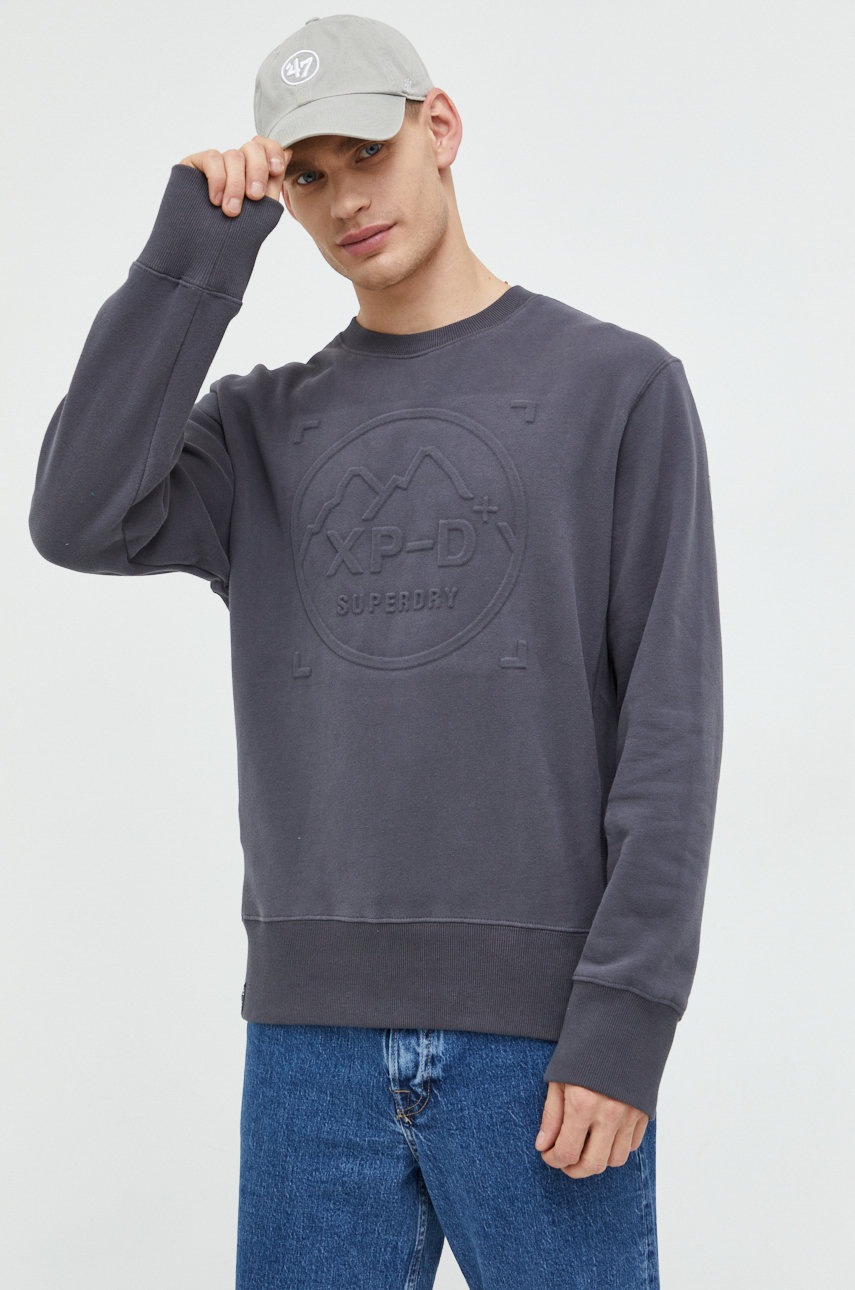 

Хлопковая кофта Superdry мужская цвет серый с аппликацией