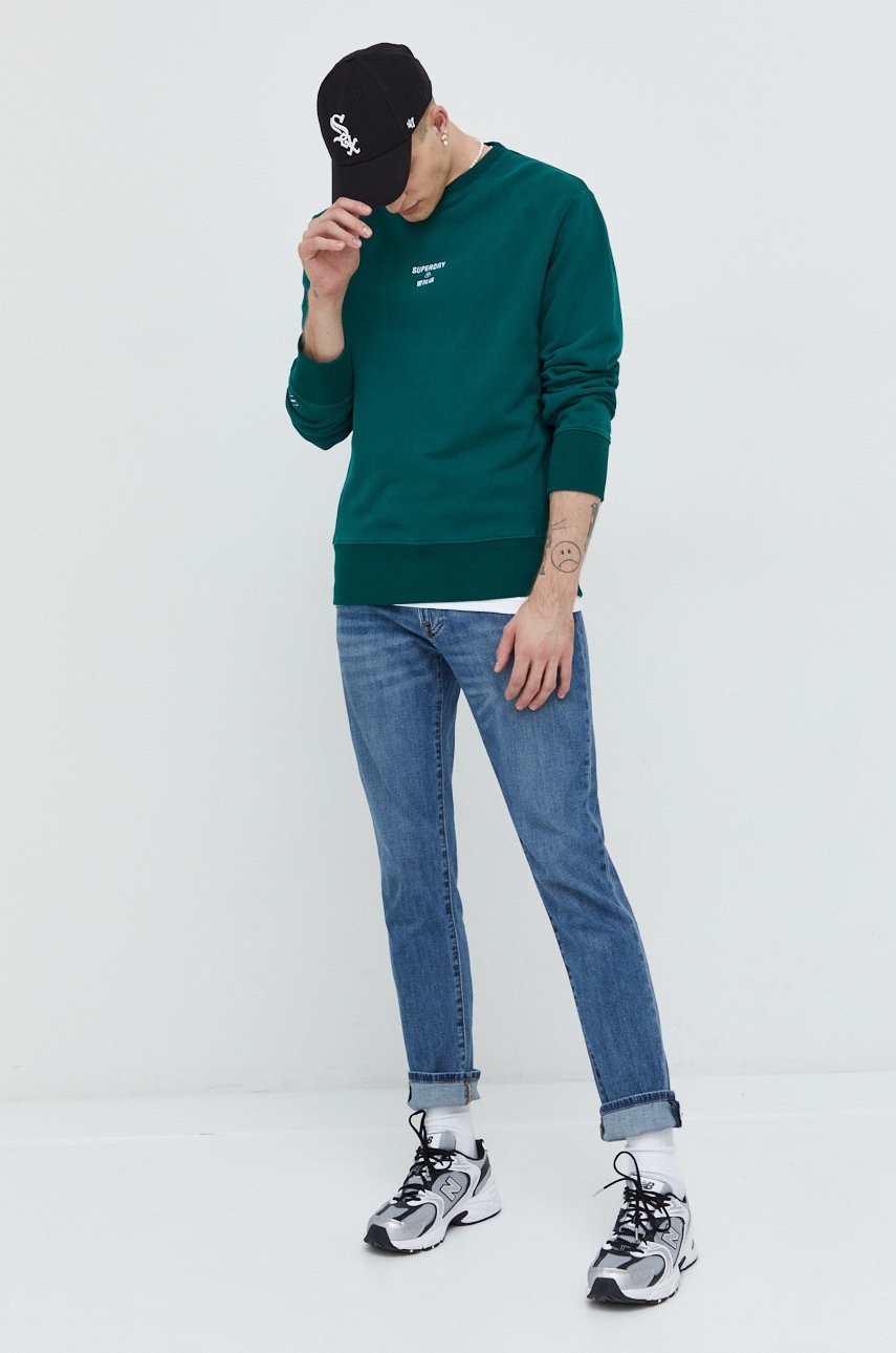 

Хлопковая кофта Superdry мужская цвет зелёный с аппликацией