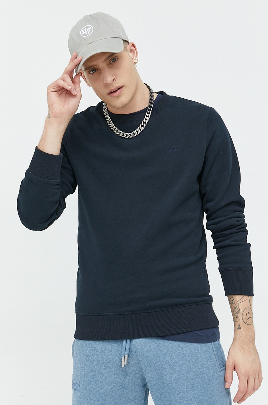Superdry bluza barbati, culoarea albastru marin, cu glugă, neted