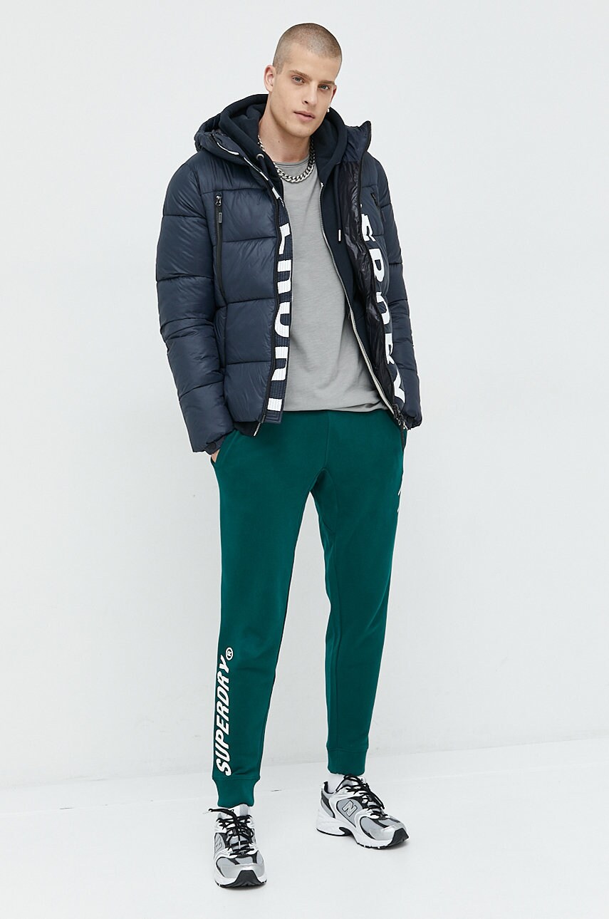 

Кофта Superdry чоловіча колір синій з капюшоном однотонна