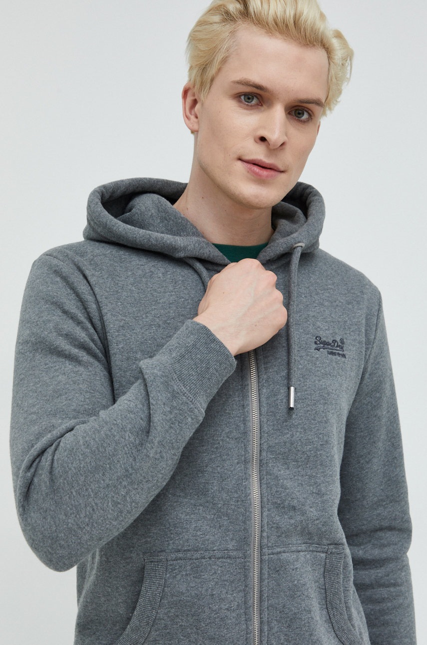 

Суичър Superdry в сиво с качулка с изчистен дизайн, Сив