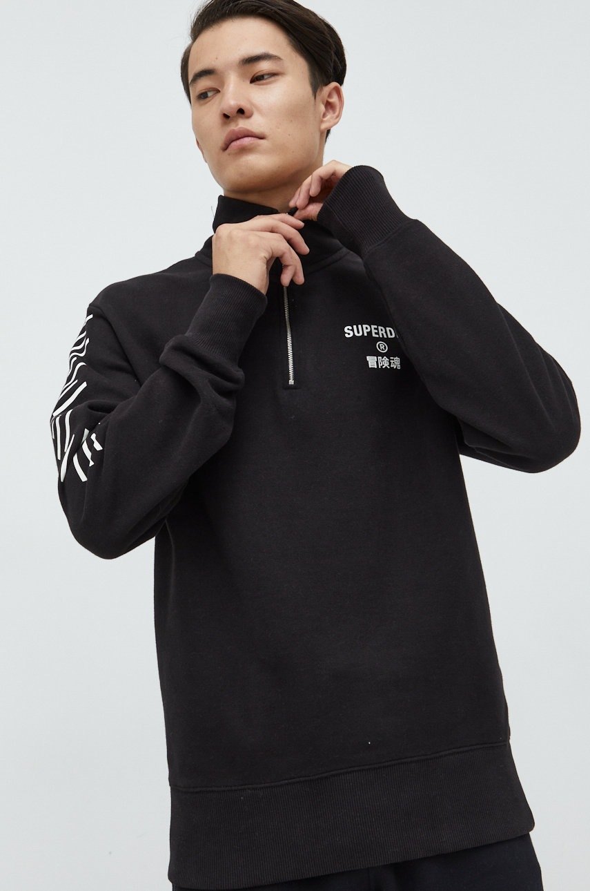 

Хлопковая кофта Superdry мужская цвет чёрный с принтом