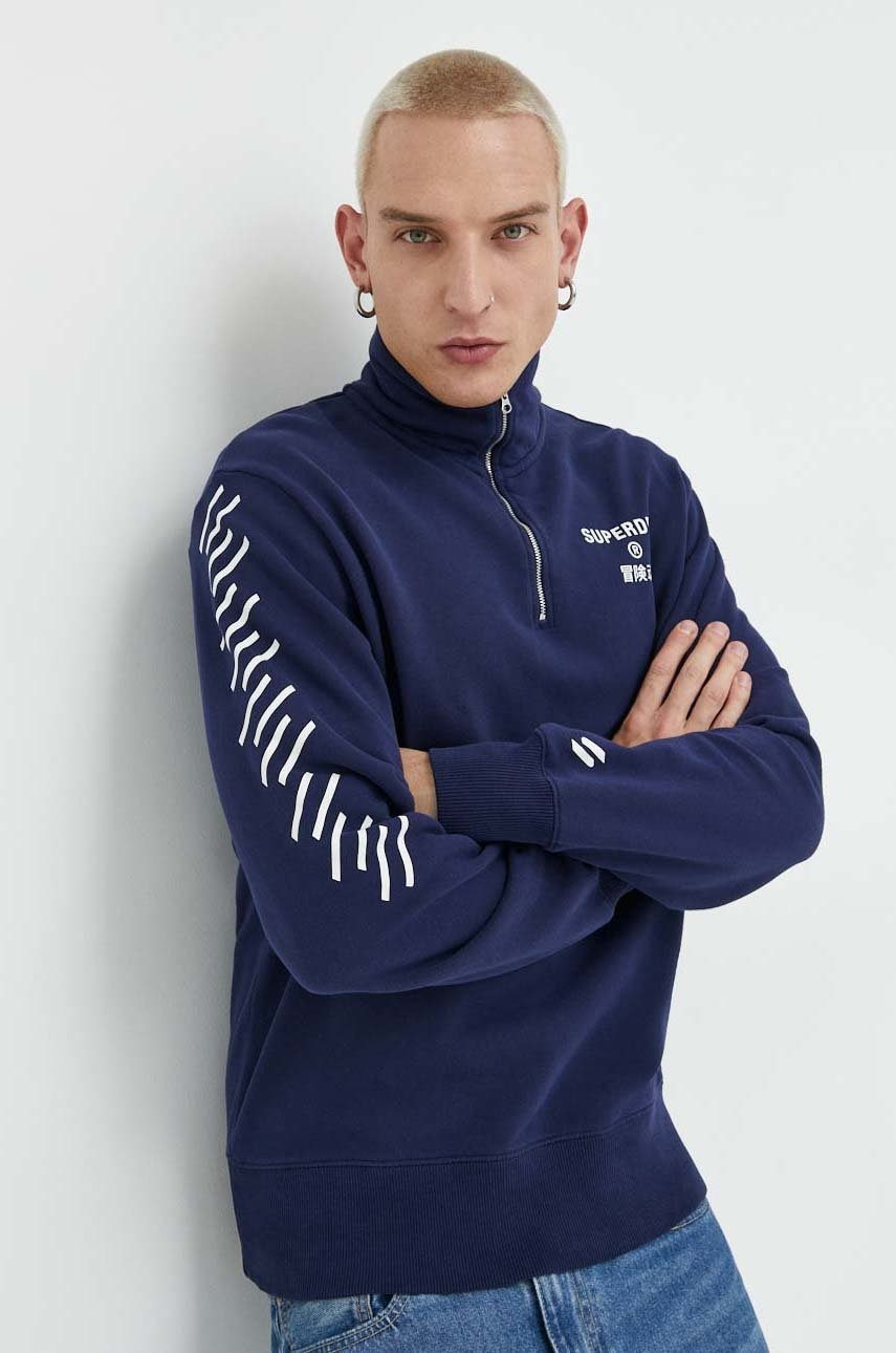 

Бавовняна кофта Superdry чоловіча колір синій з принтом