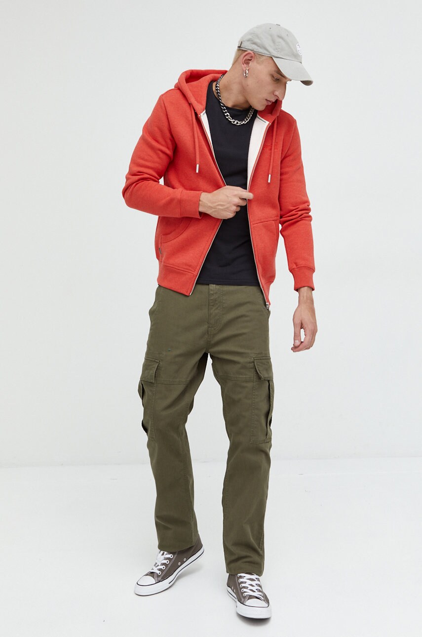Superdry bluza barbati, culoarea portocaliu, cu glugă, neted
