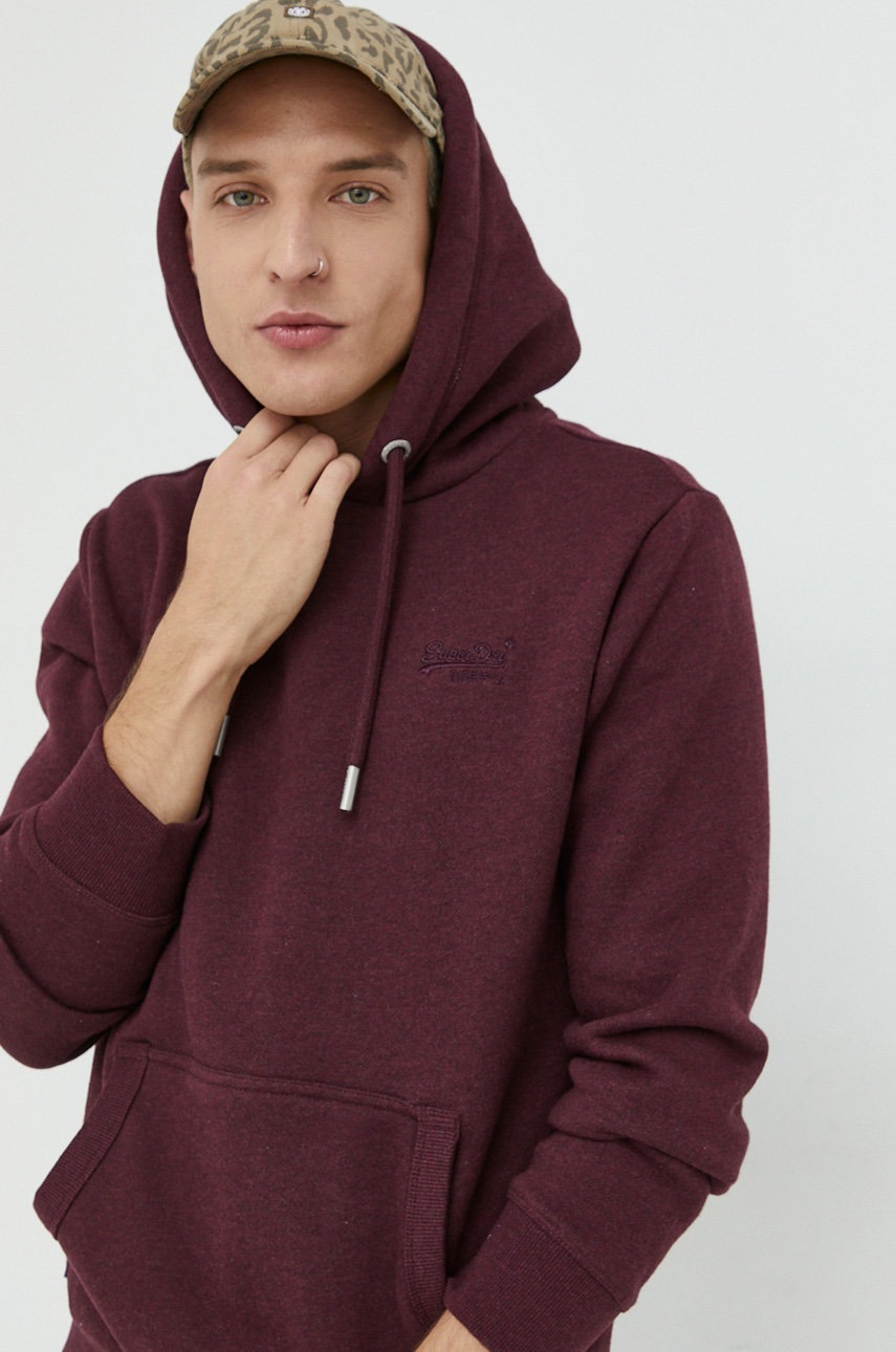 

Суичър Superdry в бордо с качулка с апликация