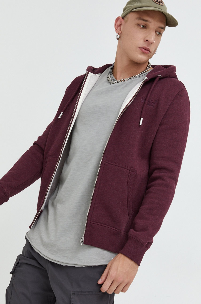 

Суичър Superdry в бордо с качулка с изчистен дизайн