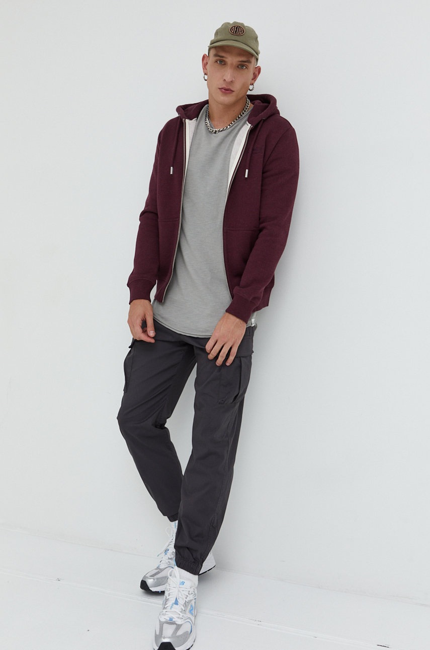 

Кофта Superdry чоловіча колір бордовий з капюшоном однотонна