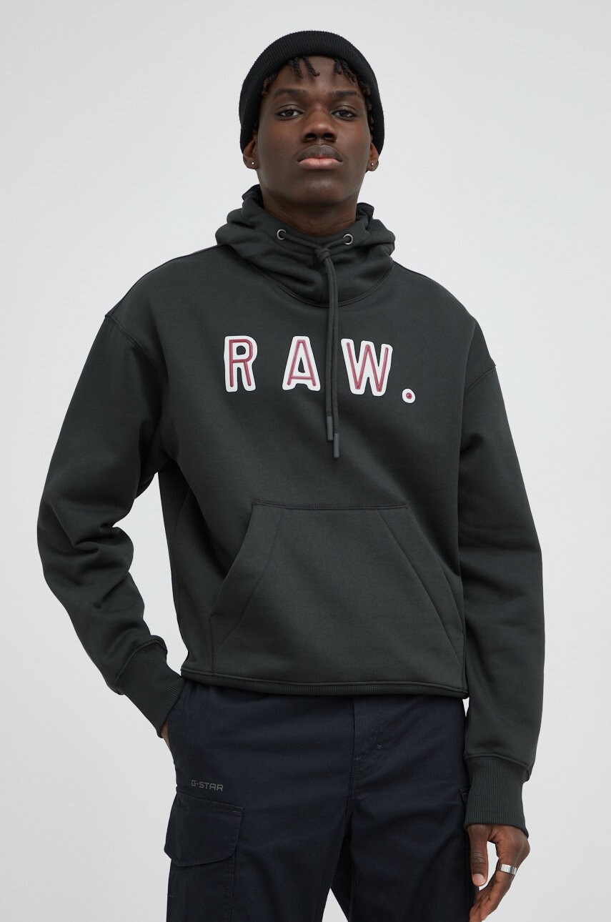G-star raw bluza barbati, culoarea verde, cu glugă, cu imprimeu