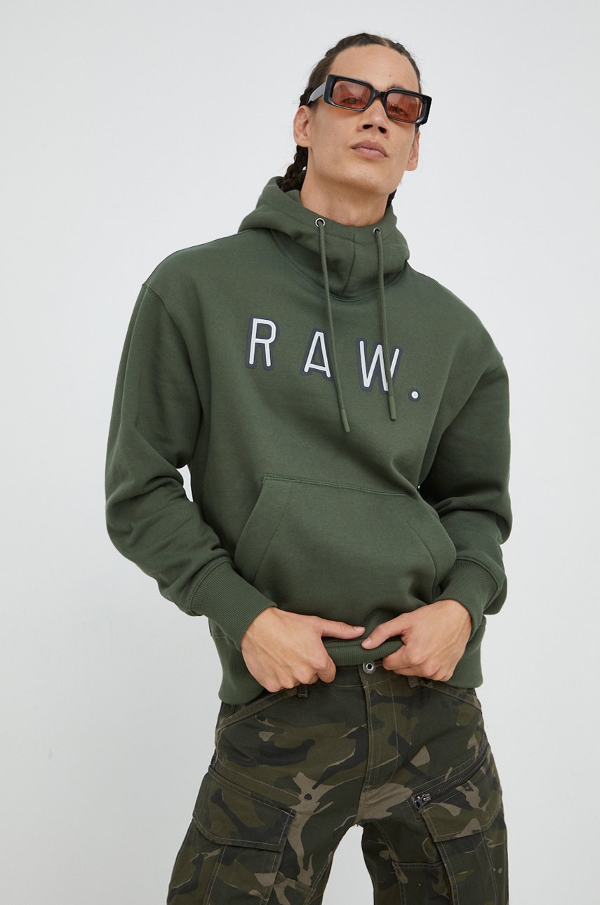 

Суичър G-Star Raw в зелено с качулка с принт, Зелен