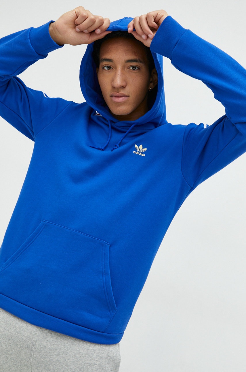 

Памучен суичър adidas Originals с качулка с апликация, Син