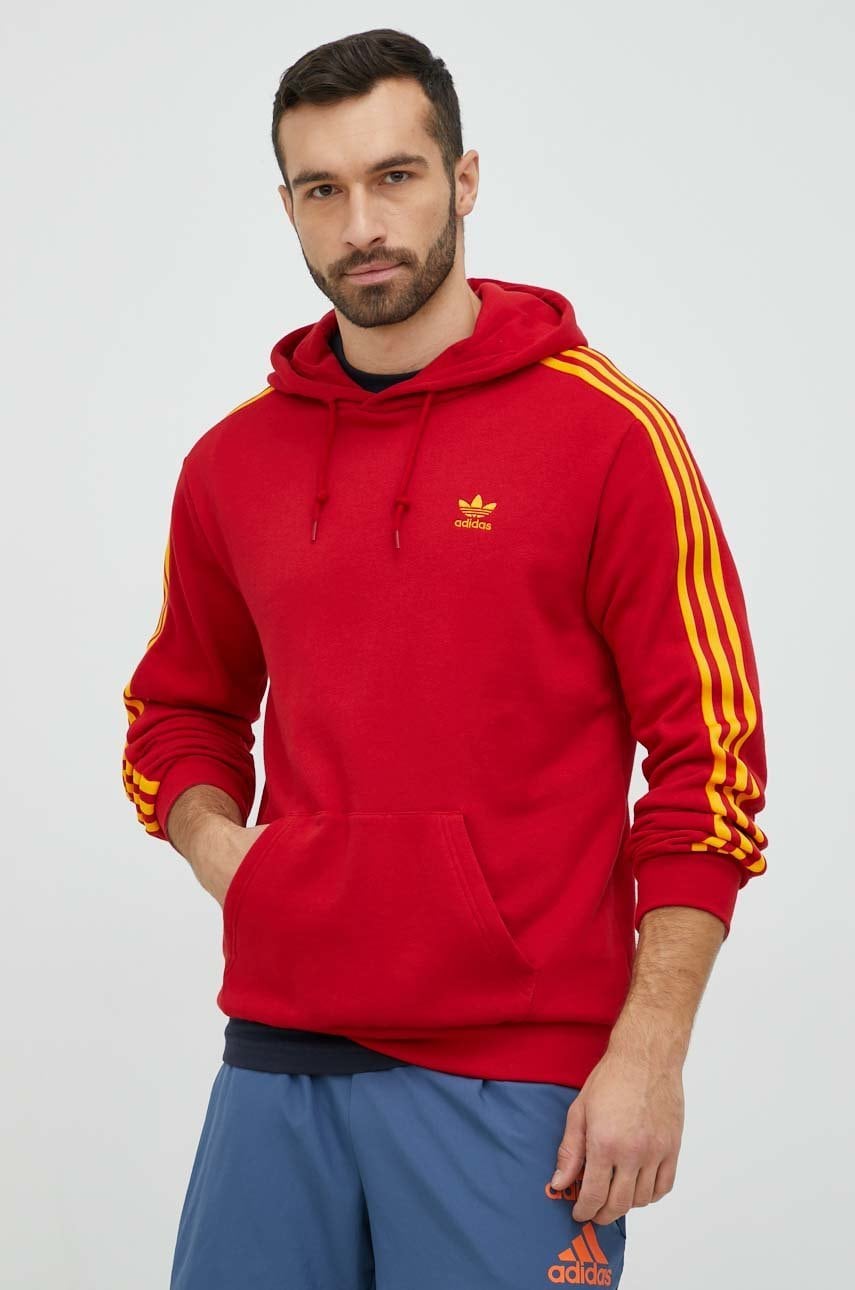 adidas Originals hanorac de bumbac barbati, culoarea rosu, cu glugă, cu imprimeu
