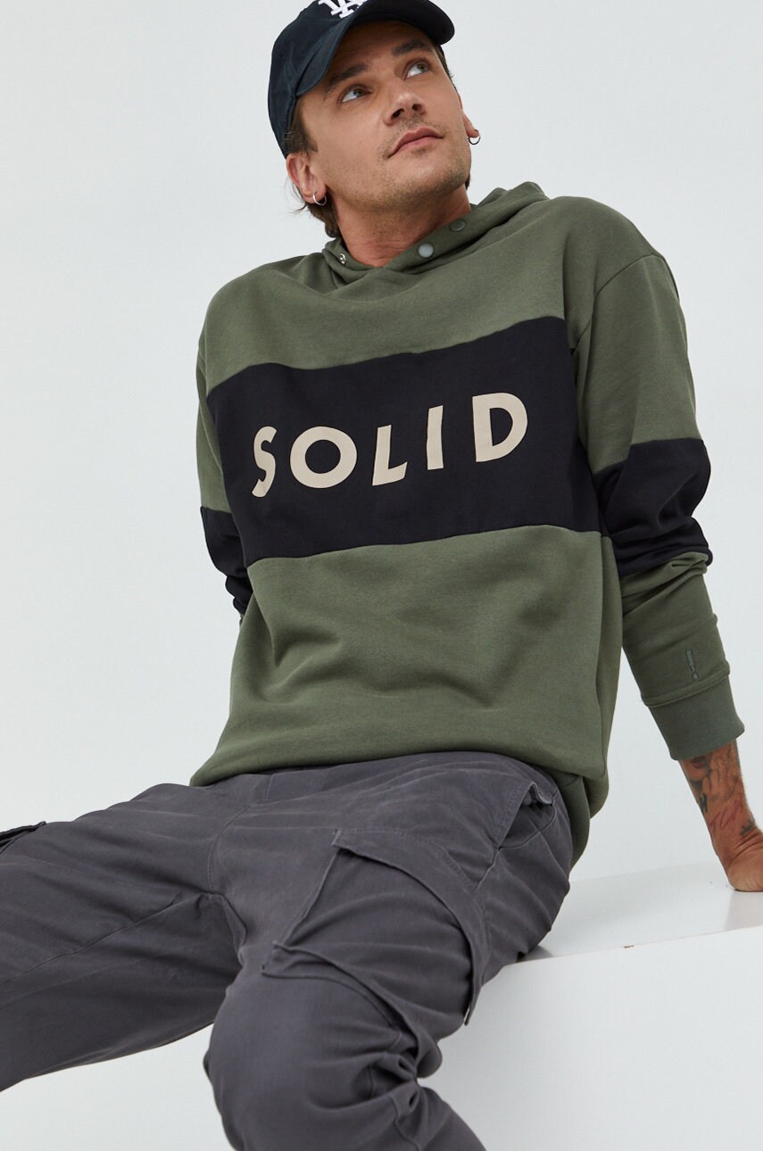 Solid hanorac de bumbac barbati, culoarea verde, cu imprimeu