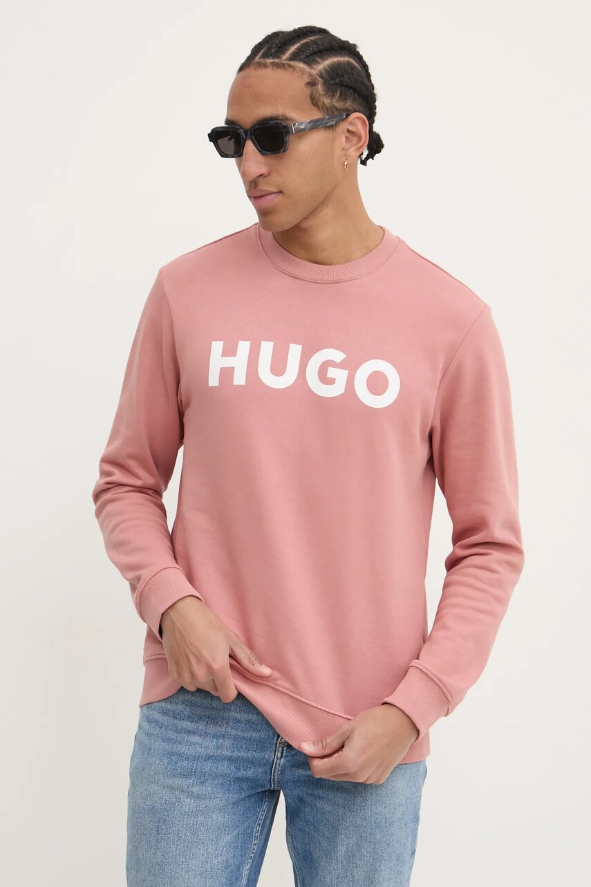 HUGO hanorac de bumbac barbati, culoarea portocaliu, cu imprimeu
