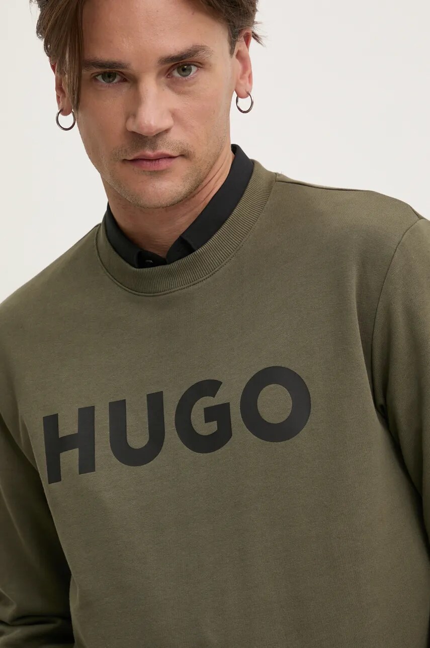 HUGO hanorac de bumbac barbati, culoarea bej, cu imprimeu