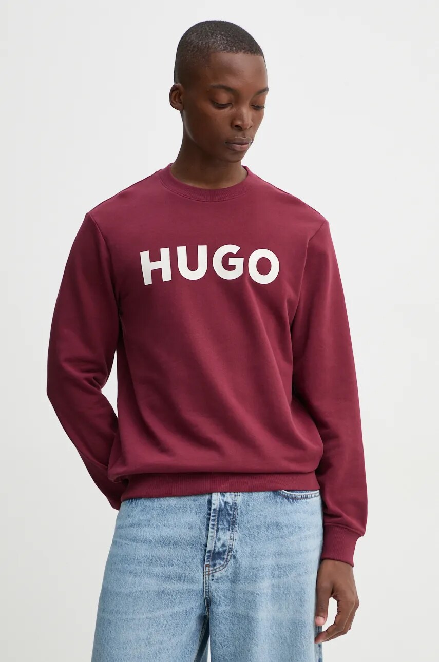 HUGO hanorac de bumbac barbati, culoarea rosu, cu imprimeu