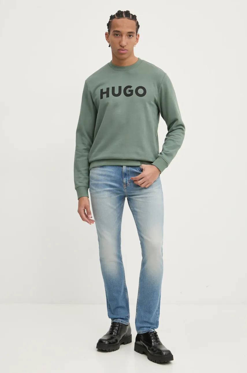 Хлопковая кофта HUGO мужская цвет зелёный с принтом Хлопковая кофта HUGO мужская цвет зелёный с принтом