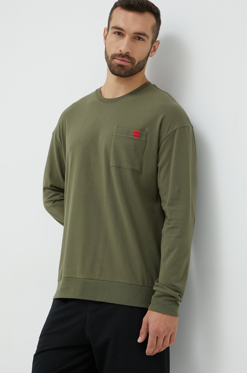 Hugo longsleeve barbati, culoarea verde, neted