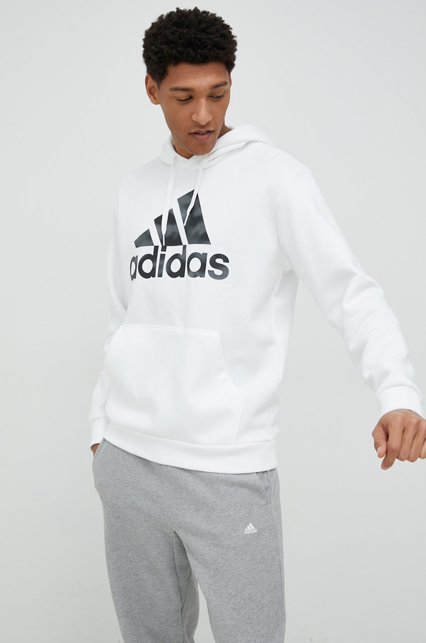

Кофта adidas мужская цвет белый с капюшоном с принтом