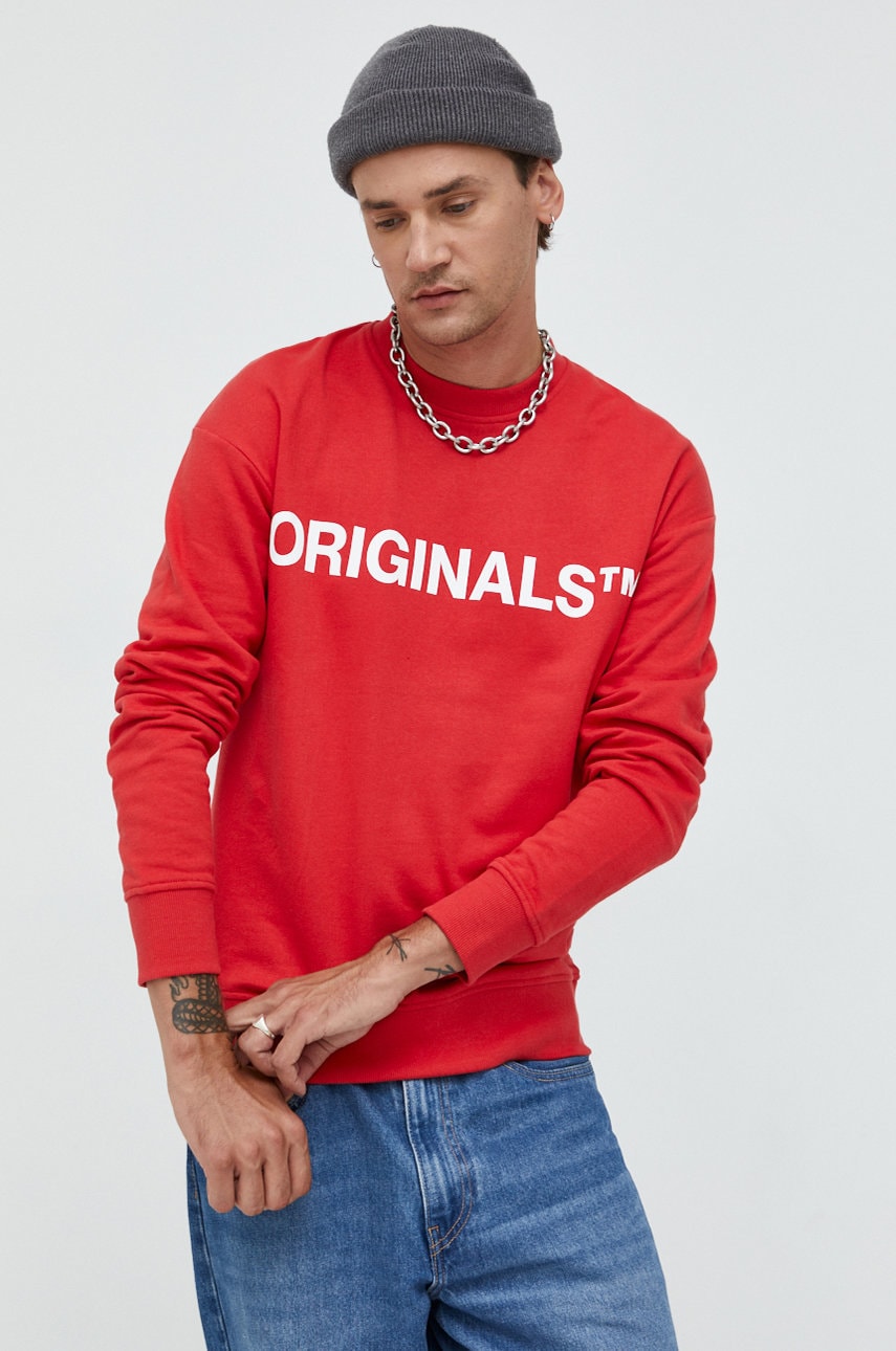 Jack & jones hanorac de bumbac jorclean barbati, culoarea rosu, cu imprimeu