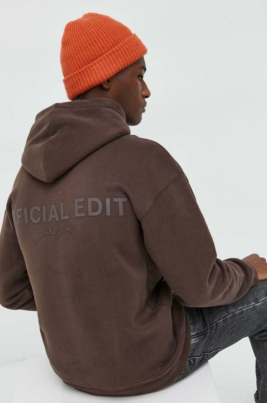 Jack & jones bluza jorrushrubber barbati, culoarea maro, cu glugă, cu imprimeu