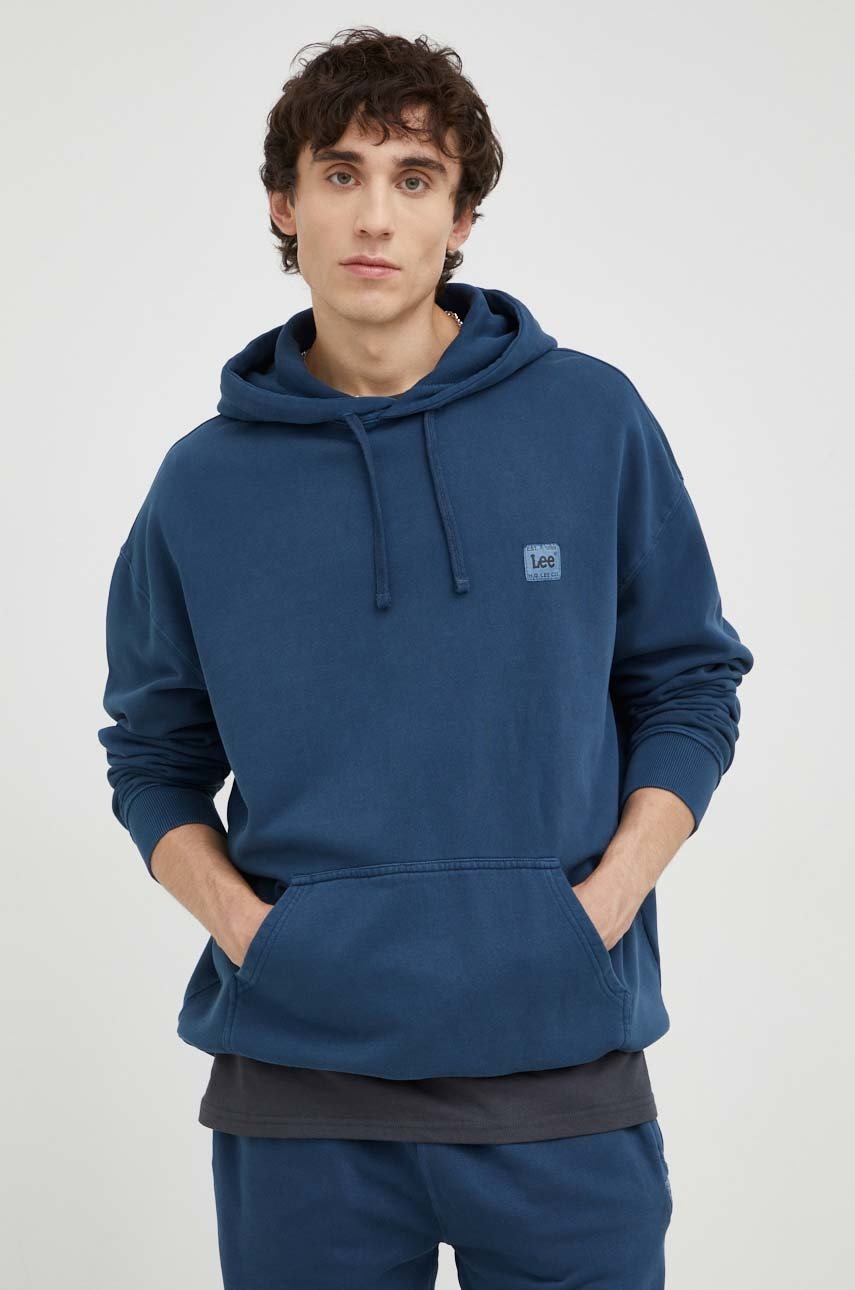 

Памучен суичър Lee в тъмносиньо с изчистен дизайн, Тъмносин